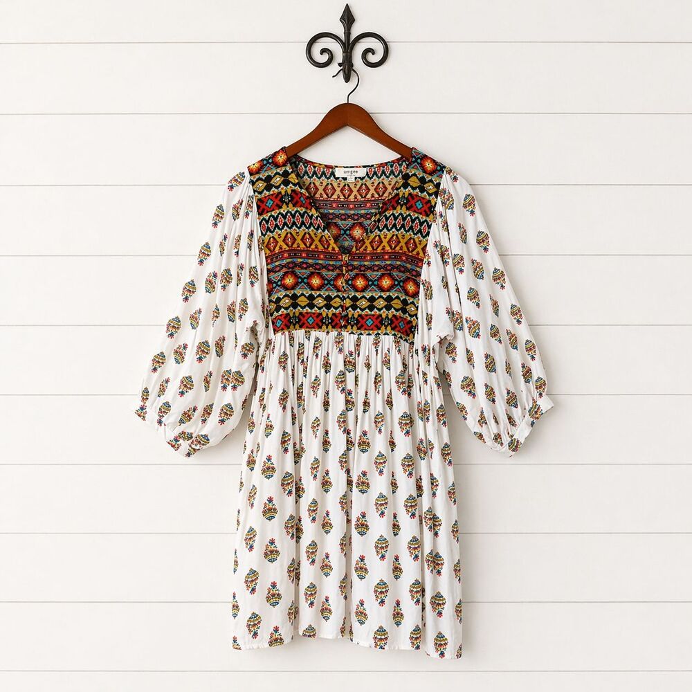 Umgee Aztec Print Tunic Dress XL Multicolored Western Boho Lightweight Rodeo